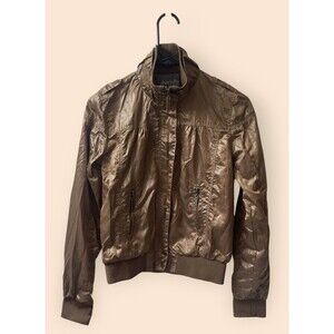 Womens Charlotte Russe Metallic Brown Light Weight Bomber Jacket Full Zip Small
